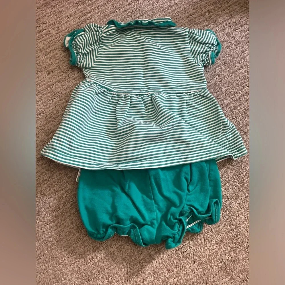 Vintage McBaby teal and striped blouse and shorts set with boats